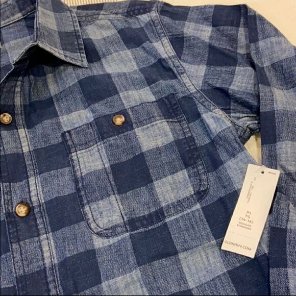 NWT Old Navy Long Sleeved Button-Down Denim Shirt Buffalo Plaid Sz XL (14-16) - Picture 4 of 7